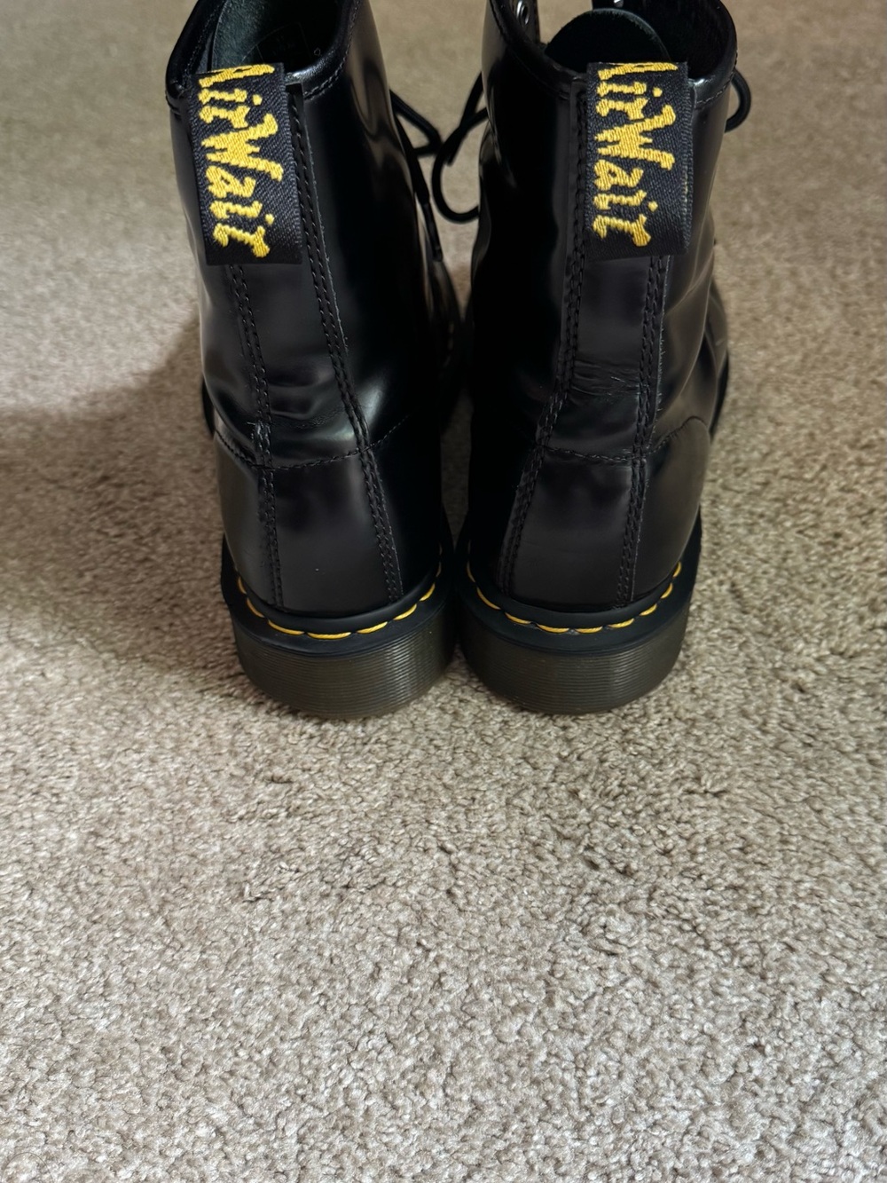 Black Leather Lace-Up Boots with Yellow Stitching - Picture 4 of 9